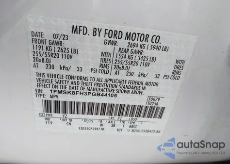 2023 Ford Explorer Limited из США, поврежденный, VIN 1FMSK8FH3PGB44105